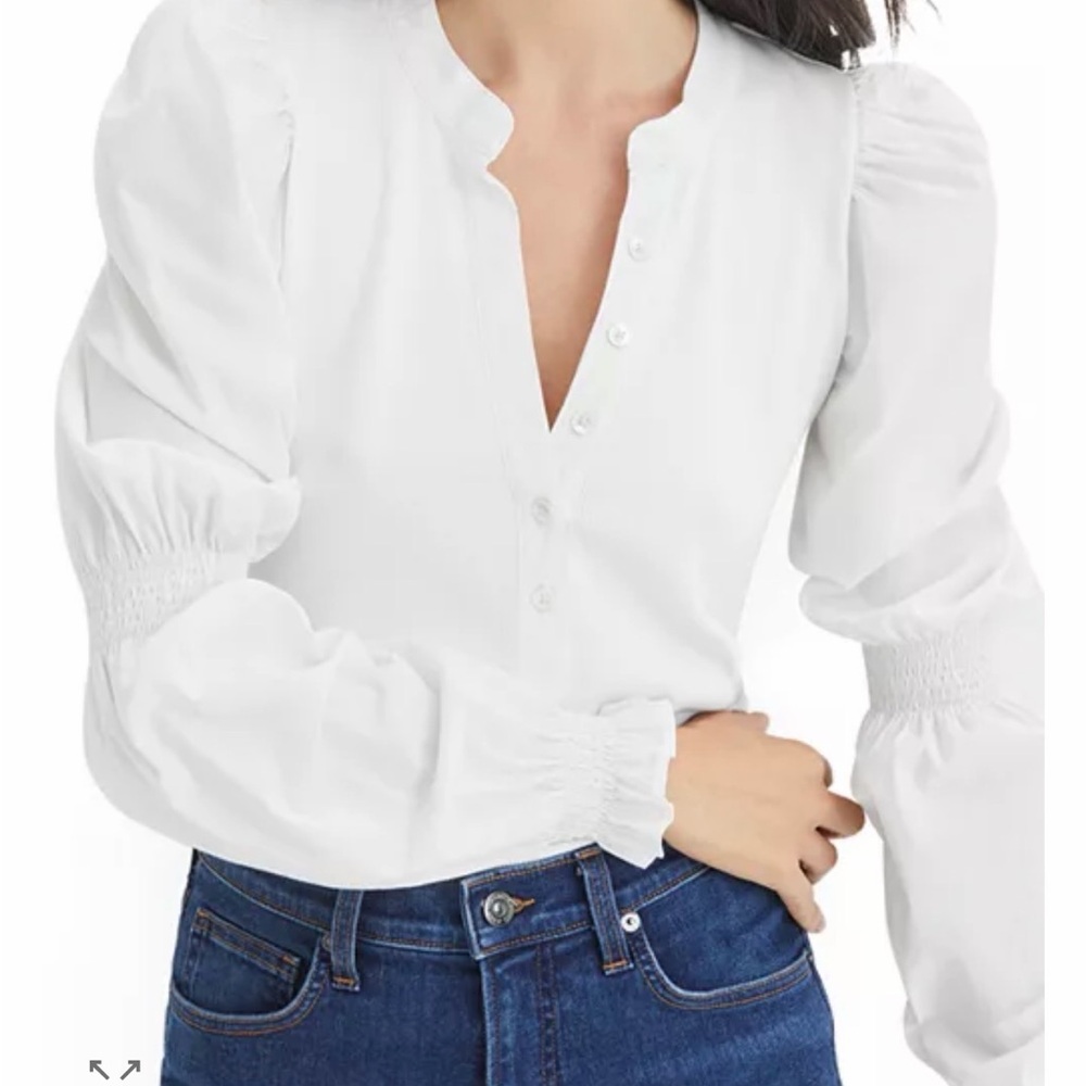 NWT Veronica Beard White Effy Puff-Sleeve Henley Blouse